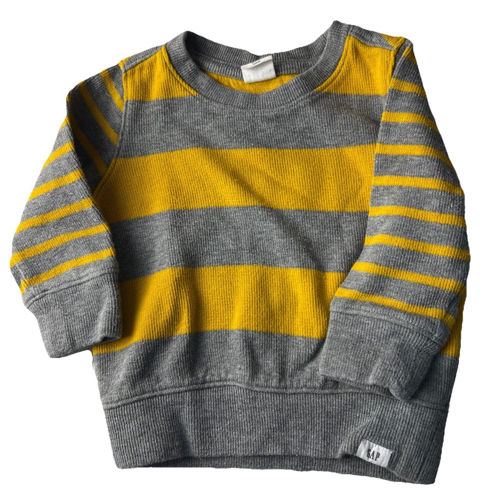 Baby Gap Unisex Hudson Bay Striped Pull Over Sweater‎ Gray Mustard 12-18 months